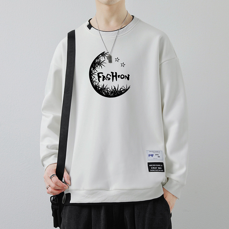 Fake two-piece sweater men's 2024 spring new pullover round neck printed contrast color long sleeve top trendy outerwear bottoming