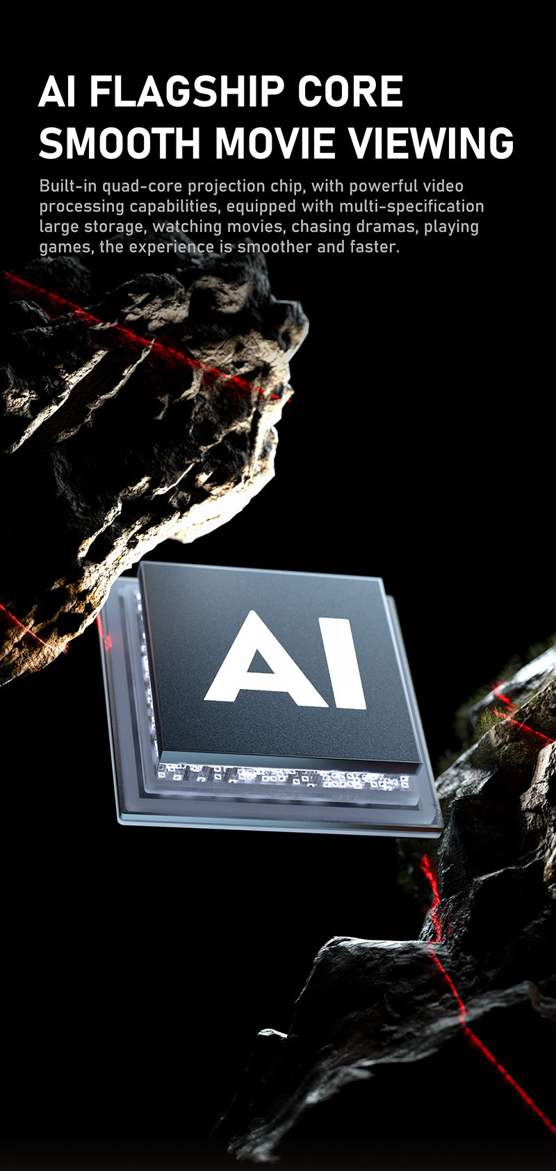 内置四核投影芯片,拥有强大的视频处理能力,搭载多规格大储存,