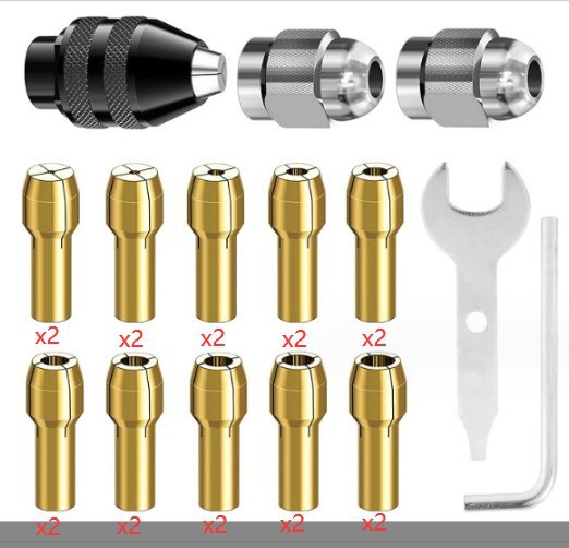 Fuente de fábrica 0,5-3,2mm molino eléctrico 10pc cobre Chuck molino eléctrico cuatro-flap cobre abrazadera núcleo y tuerca de bloqueo Chuck herramienta