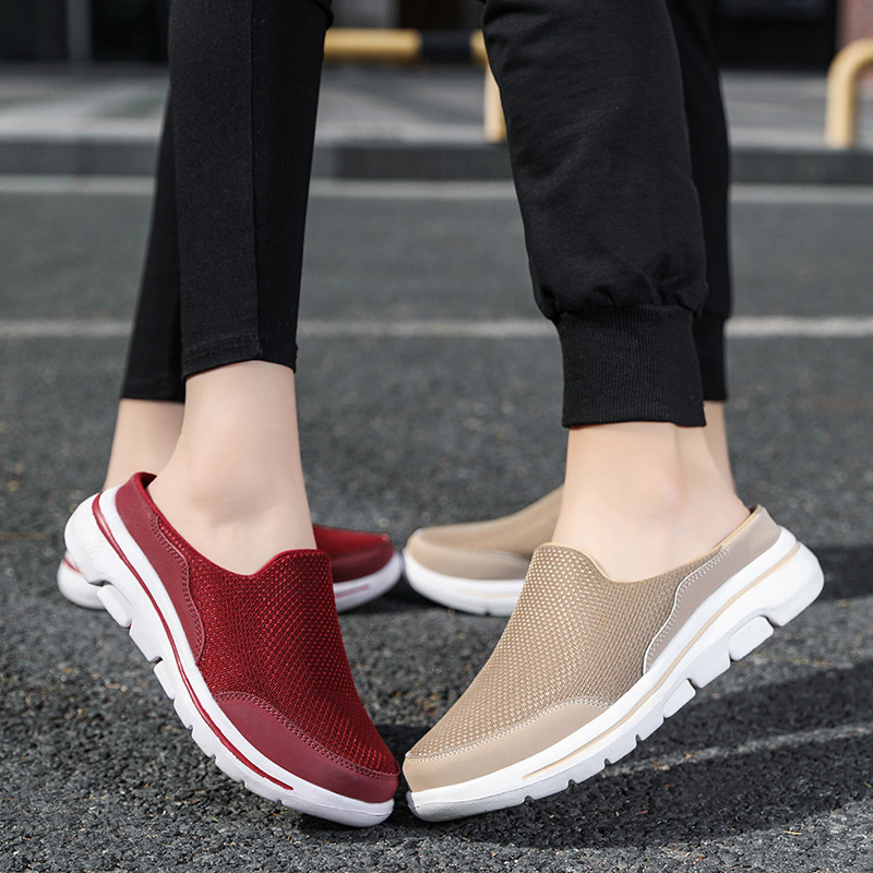 2025 Summer Baotou Color-block Half-support Women's Shoes Cross-border Multicolor Mesh Casual Shoes Lazy Slippers Cross-border Amazon