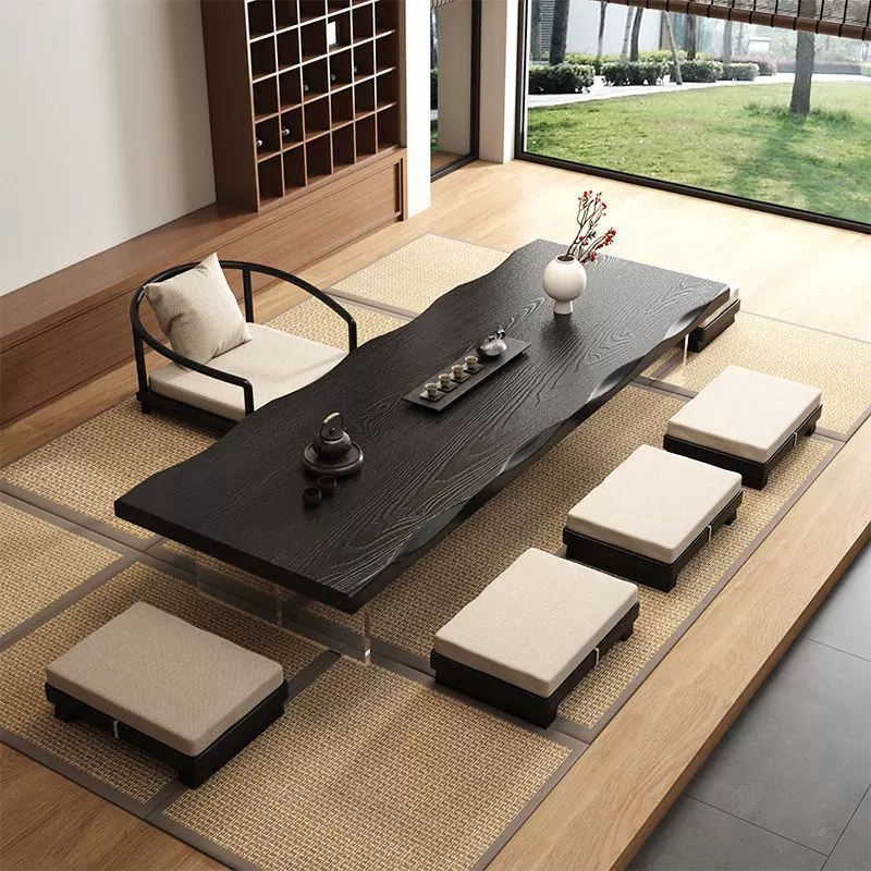 茶室黑色榻榻米茶桌侘寂风茶几桌民宿日式矮桌飘窗炕桌坐地泡茶桌