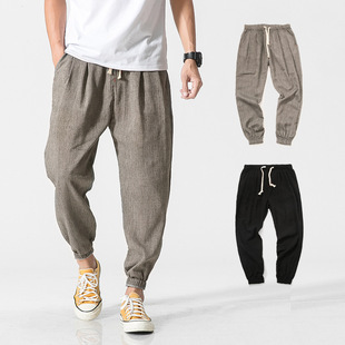 Spring and Summer 2025 New Chinese Style Vintage Cotton and Linen Men's Casual Pants Solid Color plus size Loose Linen Sneakers