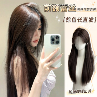 Wig Women's Long Hair Full Head Cover Natural Fake Hair Full Human Hair Fashion New Style Medium Black Long Straight Wig Cover