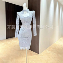 新款韩版时尚气质优雅显瘦性感露背蕾丝长袖连衣裙