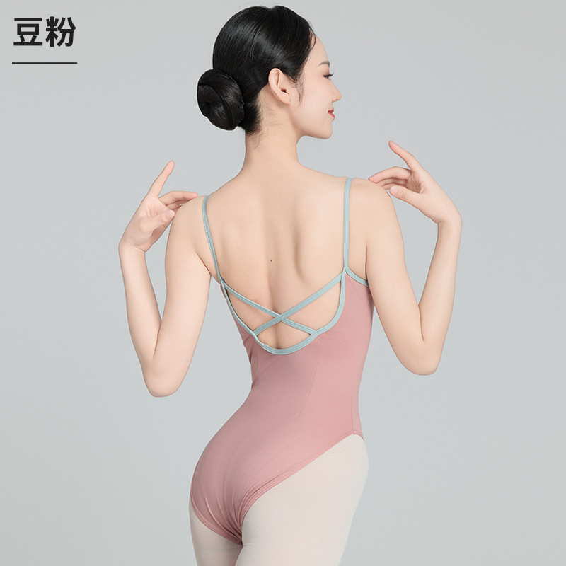 芭蕾舞练功服女生体操服成人舞蹈艺考形体服高胯吊带露背连体上衣|undefined