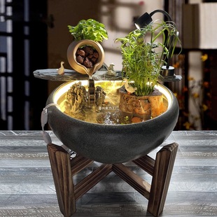 Ceramic Fish Tank Living Room Small Household Desktop Ancient Ecological Fish Raising Basin Water Lilies Basin View Back Medaka Turtle Tank