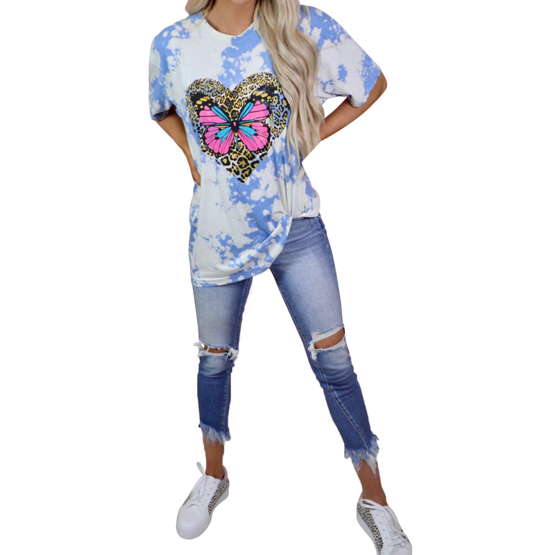 new butterfly print short-sleeved round neck casual loose T-shirt NSKX52173