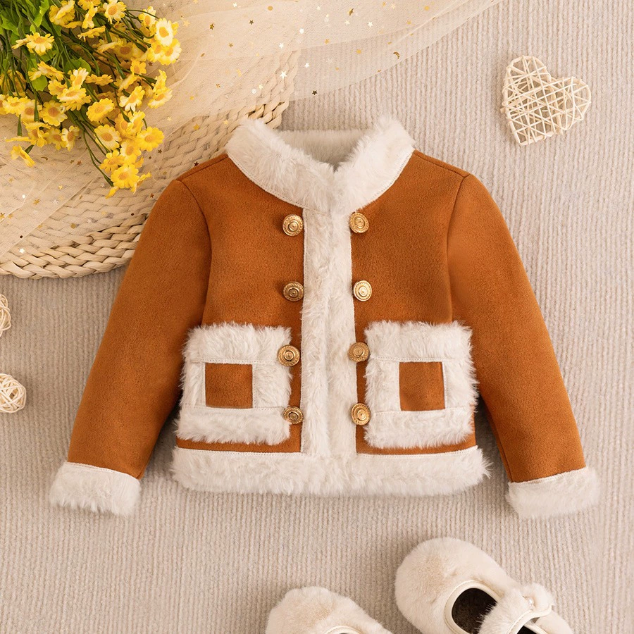 Пальто из искусственного кашемира для девочек, зимняя детская одежда с хлопковой подкладкой из искусственного меха для детей среднего и большого возраста, детская зимняя детская одежда