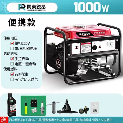 Ruiang gasoline generator, small household rechargeable inverter 220v, outdoor high-power power source, portable for camping (Avtomobil generatorları) - 1000wopen-frame-model-hand-pull-start-220v