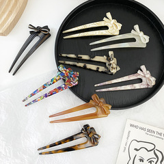 Ins Retro Style Simple Polka Dot Acrylic Hair Pin with Butterfly Knot U-Shaped Updo Hair Pin Decor for Japanese School Girls