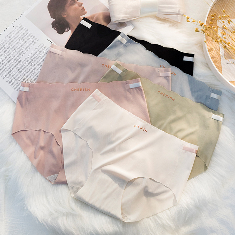 Ropa interior de seda de hielo sin costuras verano de las mujeres entrepierna de algodón delgada cintura media chica transpirable más tamaño triángulo pantalones cortos ropa interior de cabeza