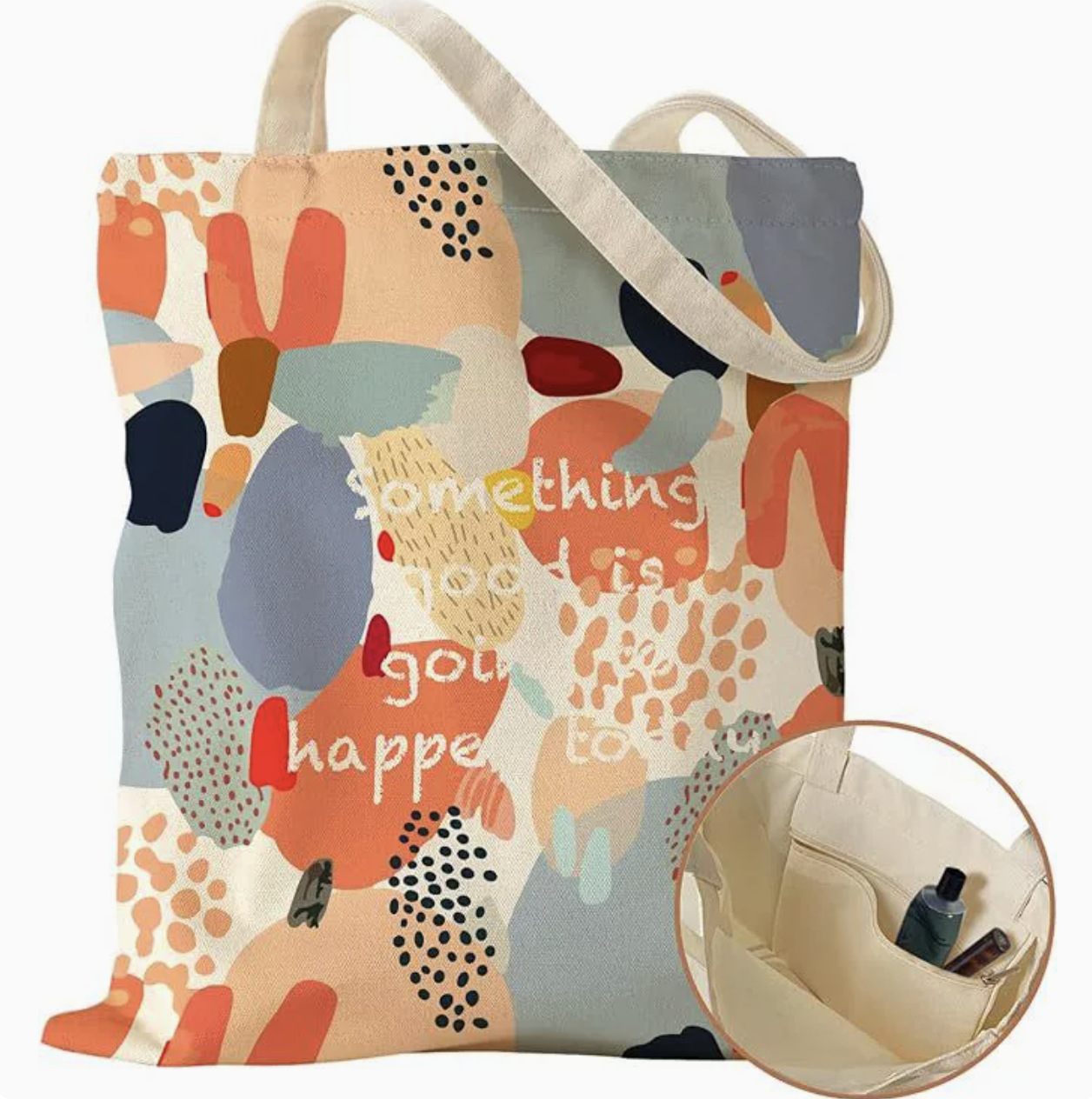 Comercio exterior transfronterizo de Amazon Monet pintura al óleo impresión de dibujos animados letras de lona bolso de hombro bolso de mano bolso de cosméticos