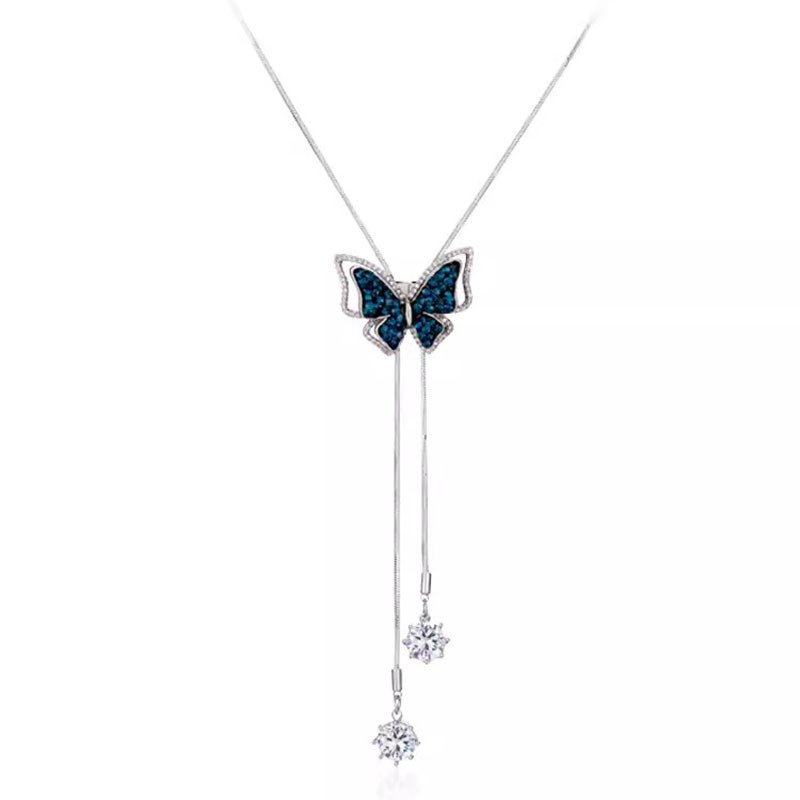 Estilo coreano de doble capa mariposa suéter Cadena de alto grado de las mujeres de todo partido moda borla largo suéter cadena Accesorios al por mayor