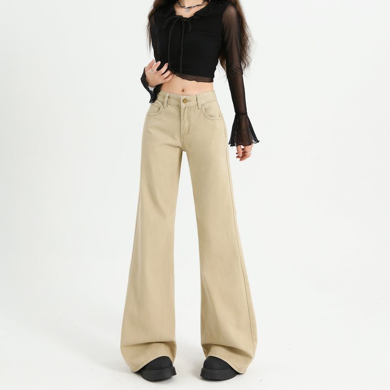 Khaki Flared Jeans for Women, Loose Wide-Leg Style, 2026 New Low-Waist Flared Pants, Non-Tight-Fitting Women's Pants