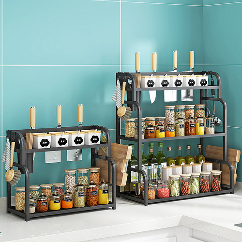 Kitchen condiment storage rack chopsticks knife holder countertop multi-functional seasoning kitchen utensils storage rack multi-layer bottles and jars