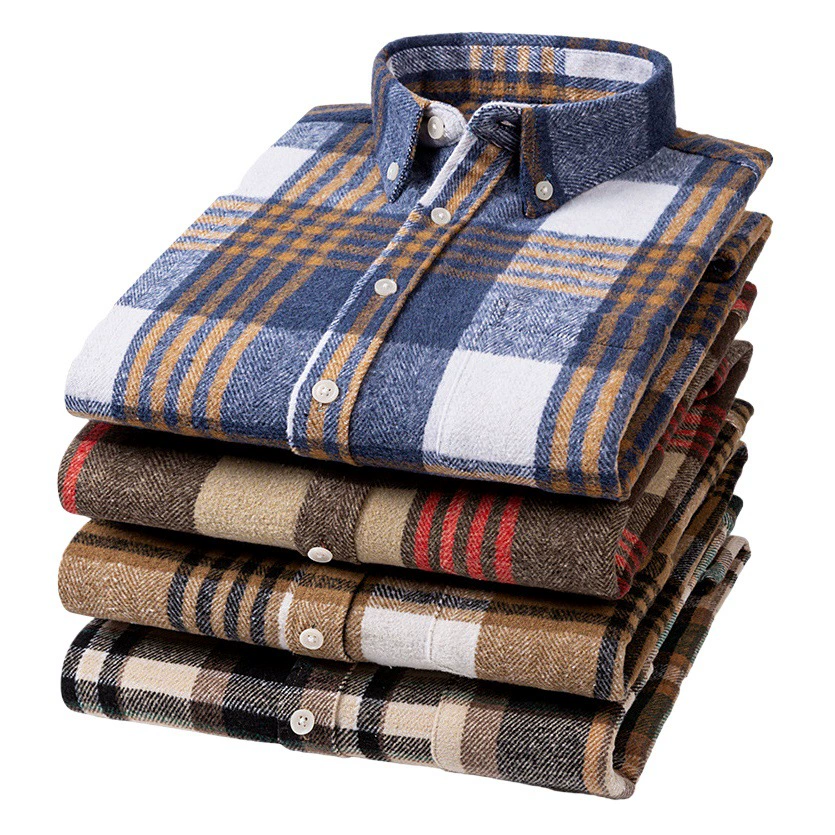 Фланелевая хлопковая рубашка в осенне-зимнем стиле без флисовой подкладки, мужская рубашка в клетку, модная рубашка с толстым длинным рукавом оптом