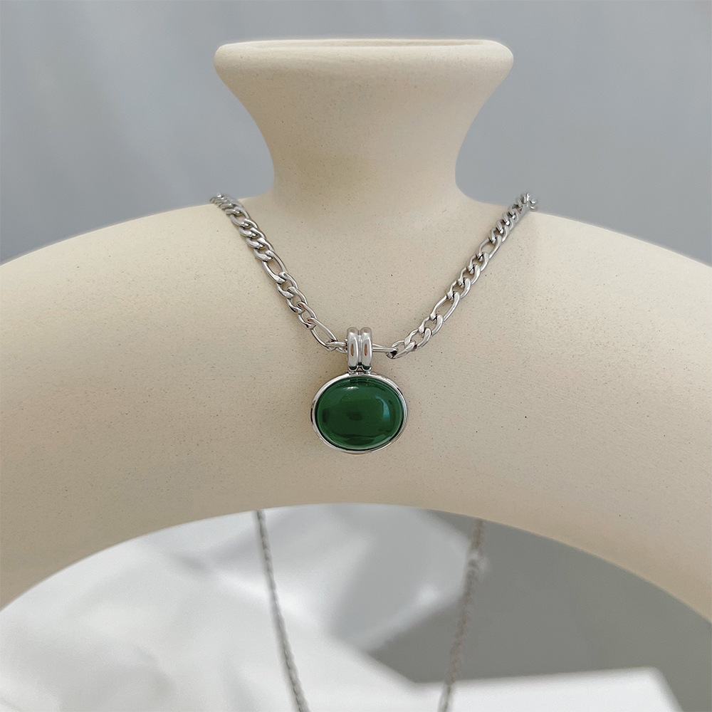 Fashion Oval Stainless Steel Plating Dongling stone Earrings Necklace