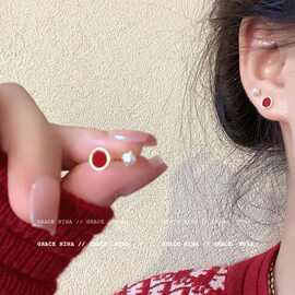 简约复古四件套珍珠耳钉新款2025爆款温柔气质耳环通勤百搭耳饰女