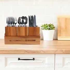 木质餐具盒厨房刀叉银器支架实木收纳盒柜台烹饪工具整理收纳