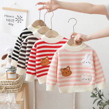 一件代发2025新款女童毛衣套头洋气小童冬装卡通儿童针织内搭加绒