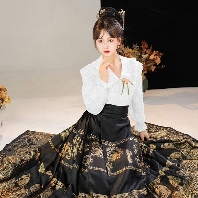 汉服女马面裙日常织金红色半身裙中国风通勤改良版明制长裙春季款