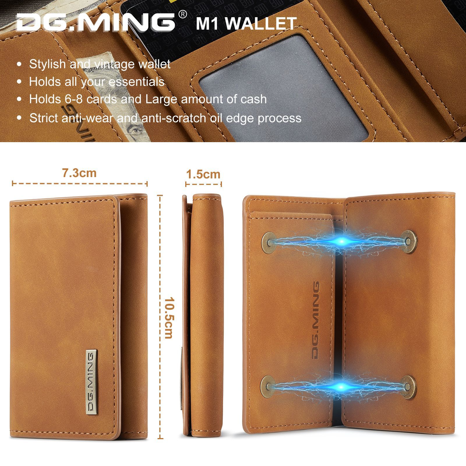 DG.MING Brun lommebok europeisk og amerikansk retro PU-lommebok kredittkortveske multifunksjonell magnetisk liten lommebok clutch-veske_voghion.com