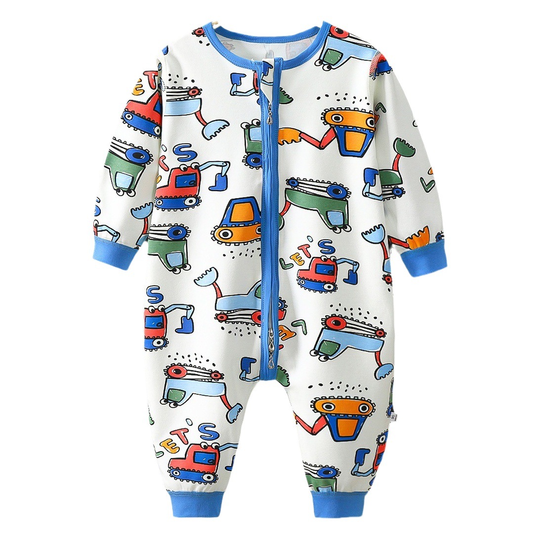 Saco de dormir de algodón para niños Pijama de una pieza para bebé de cuatro estaciones Ropa de hogar con piernas divididas para bebés Camisón anti-patada con cremallera de tres cabezas