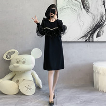 跨境冬季长袖休闲圆领高级感的轻奢百搭的针织连衣裙女宽松裙