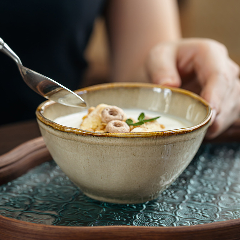 Tazón de arroz nostálgico de Yunhuang Tazón de arroz de cerámica de forma especial Tazón pequeño para el hogar de Año Nuevo Tazón familiar Exportación transfronteriza