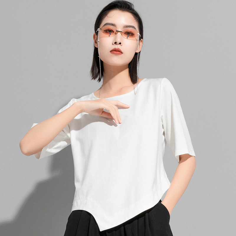 European and American Personality Dark Style Irregular Short-Sleeved T-Shirt Women's Simple Casual Designer Niche Top Summer Fashion