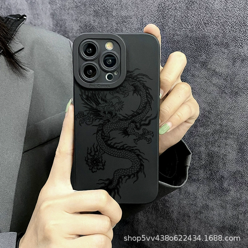 Чехол для телефона Apple iPhone 15, чёрный с драконом «огненный шар», тонкий защитный корпус, совместим с iPhone 7–15