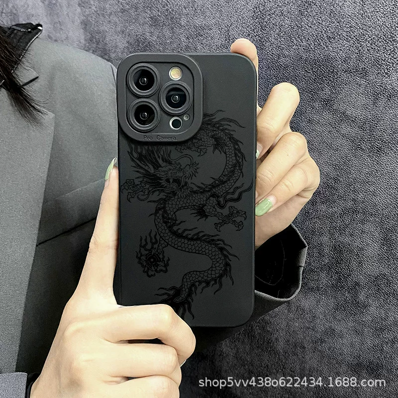 Чехол для телефона Apple iPhone 15, чёрный с драконом «огненный шар», тонкий защитный корпус, совместим с iPhone 7–15