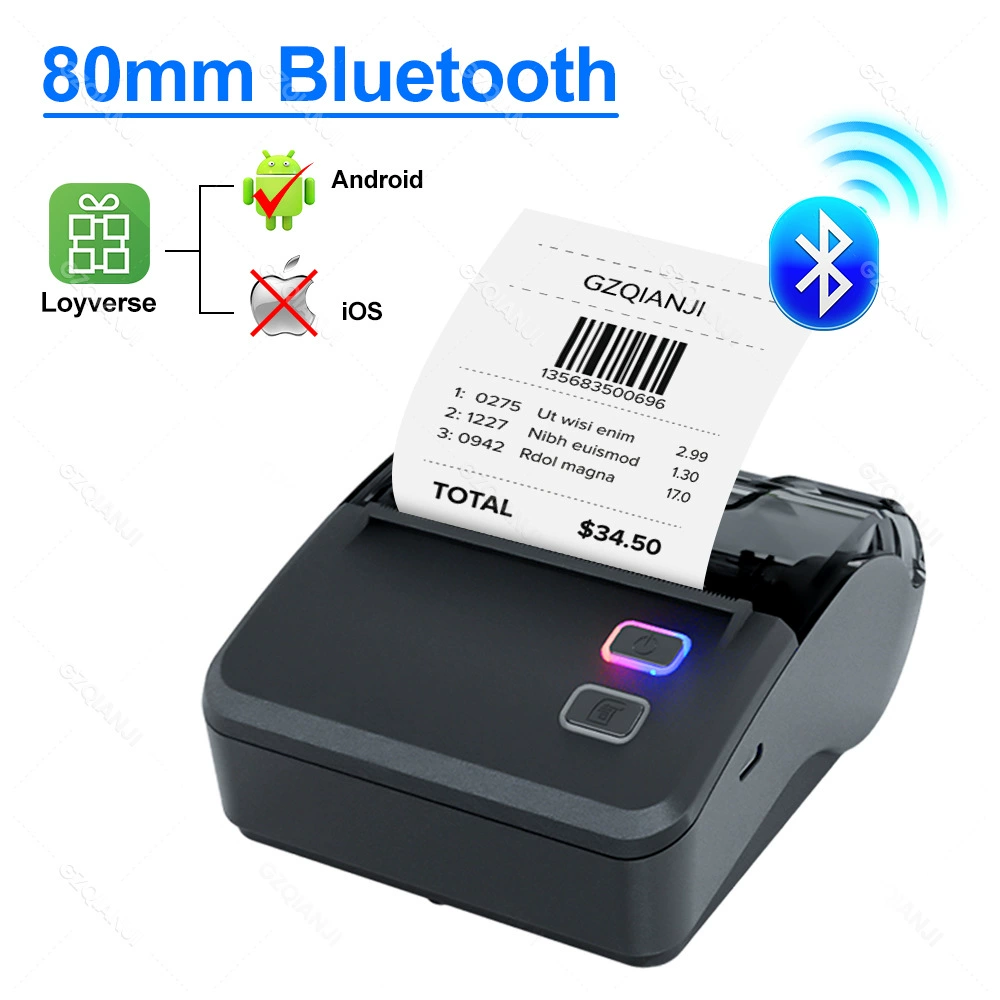 Термопринтер GZM8022 — 80 мм, USB + Bluetooth, 203 dpi, аккумулятор 1800 мА·ч
