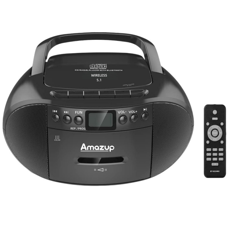 Boombox pemutar pita CD Bluetooth portabel, lintas batas dengan kaset, AM/FM