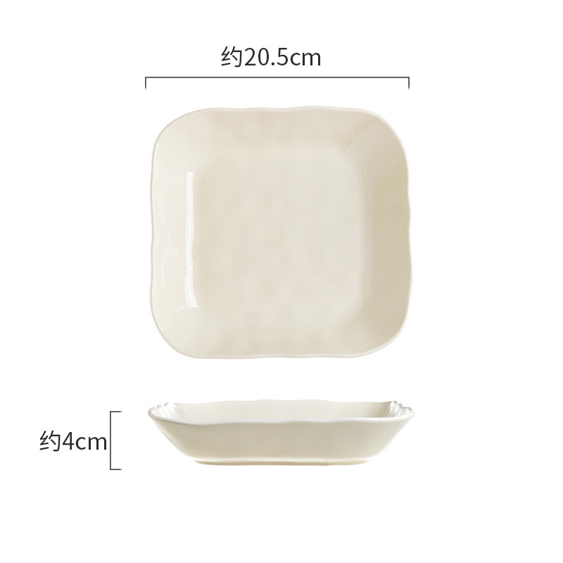 8inch 손으로 빚은 사각 접시 - 밀크 화이트 (1박스 48개입)
