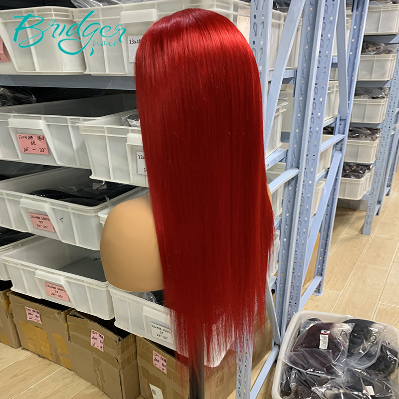 13*4 full lace frontal headgear red red straight human hair humanhairwigs_voghion.com