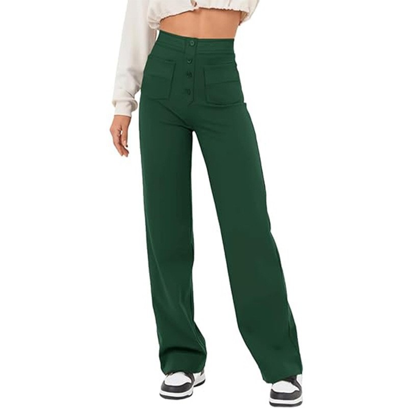 Women's High-Waisted Straight Leg Pants With Multiple Pockets - Stretch Comfort Casual Trousers For Everyday Wear_ecoleips.com