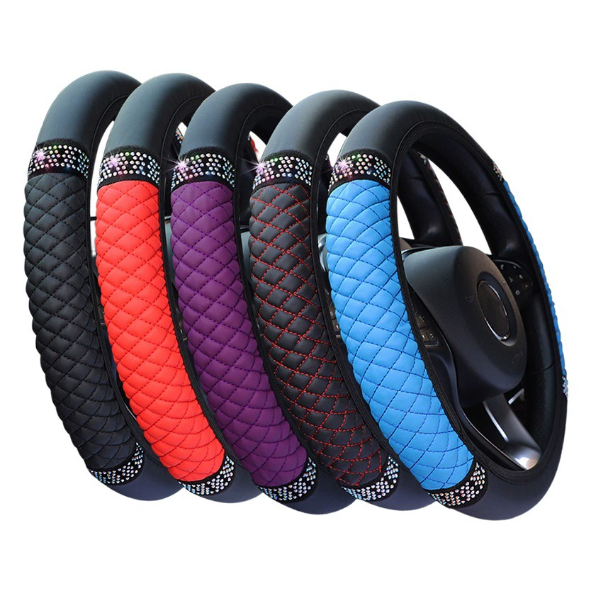 Кожаная вышивка стерео цветной бриллиантовый автомобиль без внутреннего кольца рулевое колесо чехол для 14,5-15 дюймов женщины