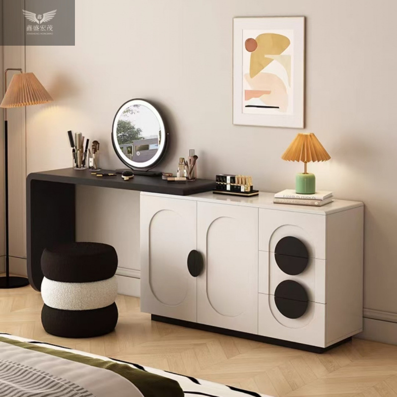 Mesa de maquillaje de sentido premium de diseñador minimalista moderno, armario de almacenamiento de tocador minimalista italiano, dormitorio de estilo crema integrado