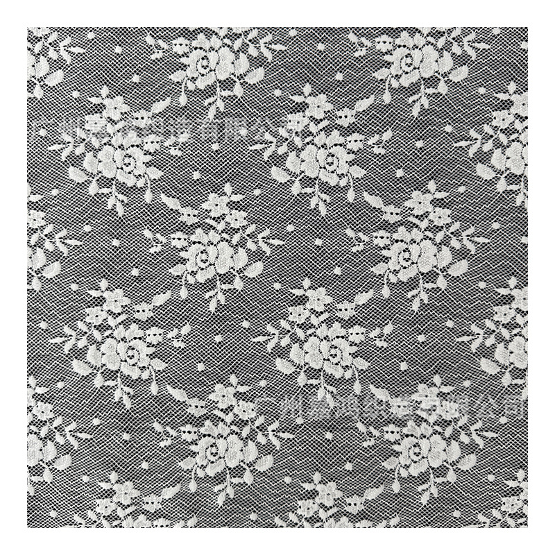 Tejido de encaje de rosa, encaje elástico de brocado, blanco y negro, ropa de base, ropa de mujer, tela de ropa