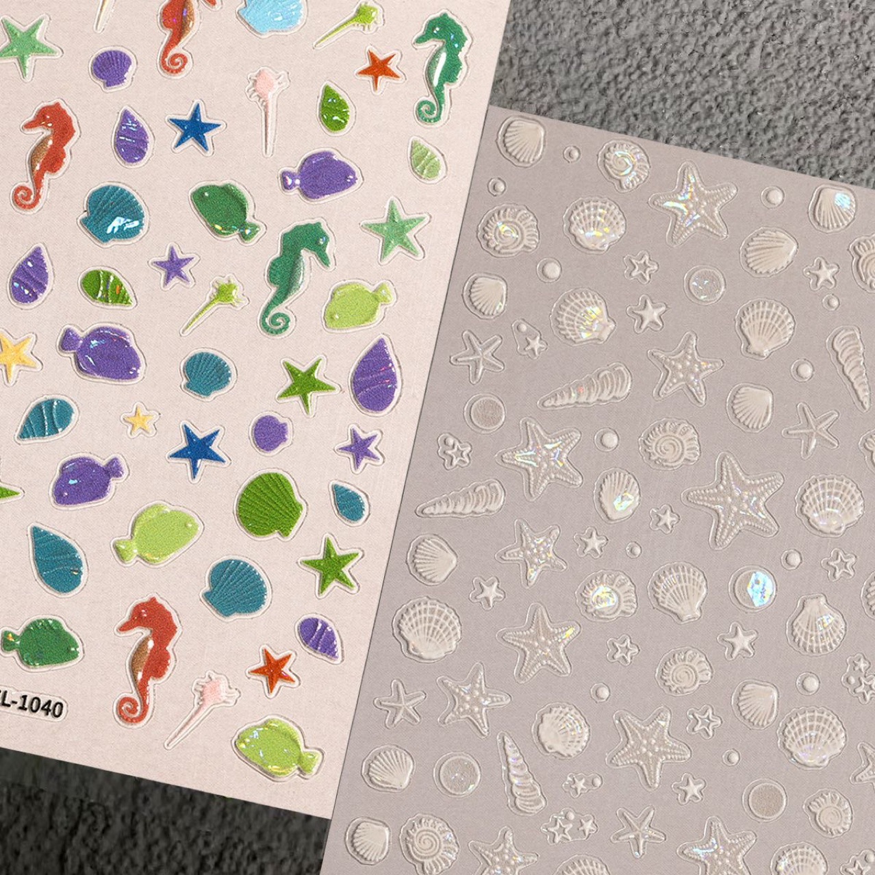 Summer Ocean Style Nail Art Sticker 5D Embossed Fantasy Shell Starfish Jellyfish Nail Sticker Jewelry