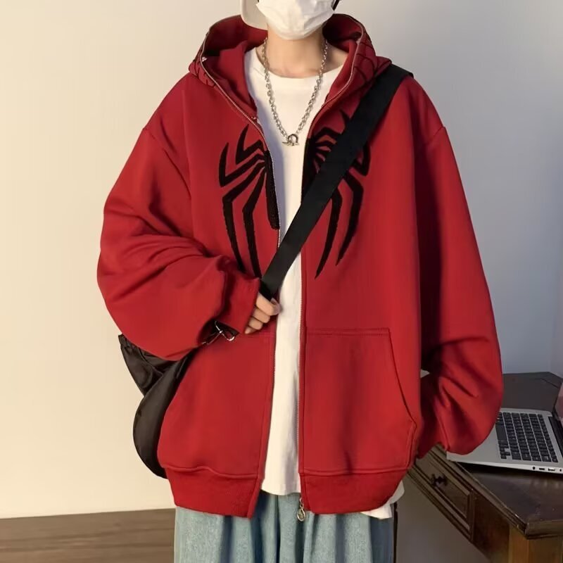 American Design Hooded Sweatshirt for Men 2025 Spring & Fall New High Street Fashion Brand Loose Casual Zipper Sweatshirt for Men