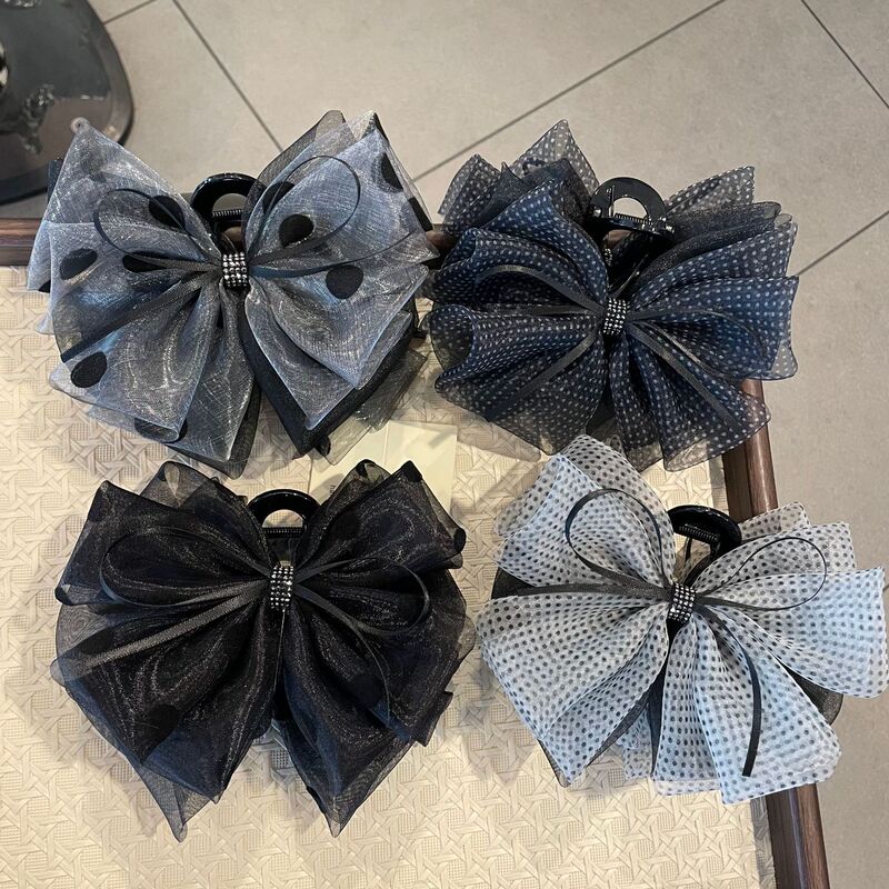 Korean Internet Celebrity Sweet Organza Polka Dot Bow Hair Clip, Elegant Girl's Hair Accessory for the Back of the Head, Boutique Hair Accessory