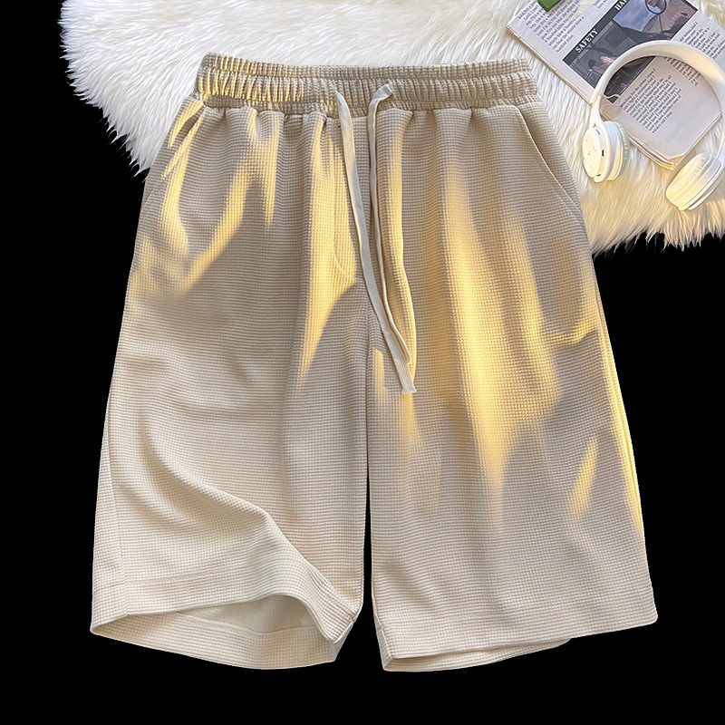 Directo de fábrica de verano de color sólido waffle shorts hombres de moda simple marca suelta quinta pantalones juventud Pantalones rectos