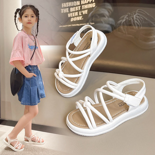 Girls Sandals 2025 Summer New Fashion Medium and Large Children Soft Soled Roman Princess Shoes Girls Children's Beach Shoes