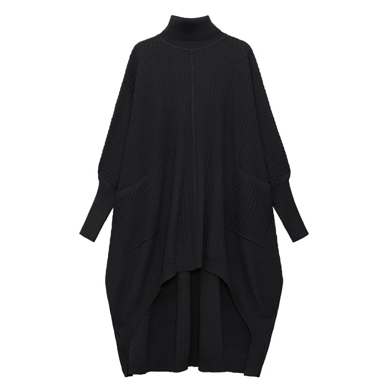 Estilo americano turtleneck Vestido de punto de las mujeres otoño nueva suelta adelgazamiento nicho diseño estilo occidental irregular suéter vestido