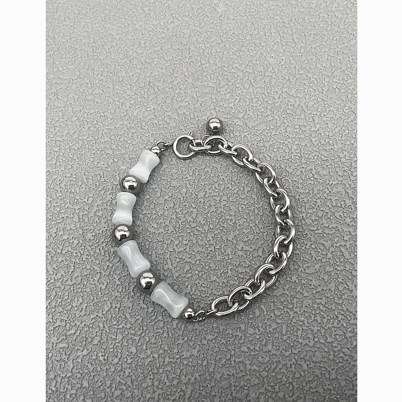 Garge opal bracelet White natural stone titanium steel men's new Chinese handmade accessories cold style new women's
