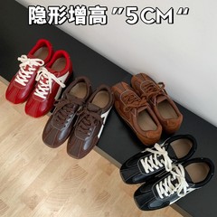 软皮版~5cm内增高芭蕾德训鞋女2025秋季新款美拉德系带休闲阿甘鞋