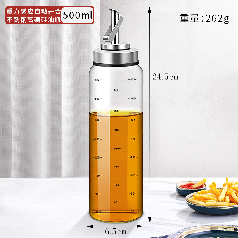 Cocina de acero inoxidable olla de aceite por gravedad apertura automática y cierre botella de aceite salsa de soja aceite de sésamo vinagre botella de vidrio condimento botella