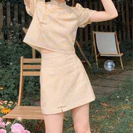 3054国风复古洋气套装女夏季新款气质高级感小个子半身裙两件套